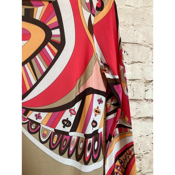 Etcetera Midi Dress Womens 6 Pink Retro Florals Shift Long Sleeve Stretch - Picture 8 of 15